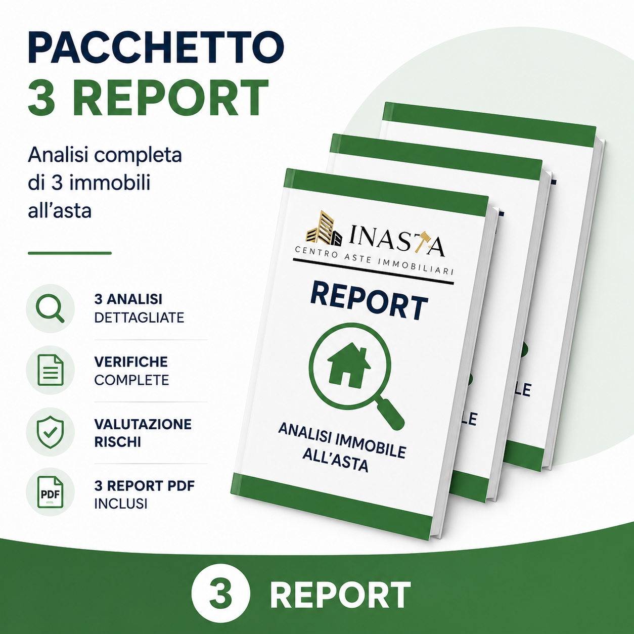 Pacchetto 3 Report — analisi completa di 3 immobili all'asta